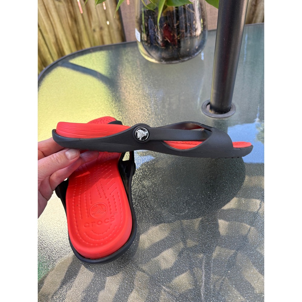 Crocs Swiftwater Black Red Strappy Slide Sandals Womens Size 8 Sporty Summer - Picture 6 of 7